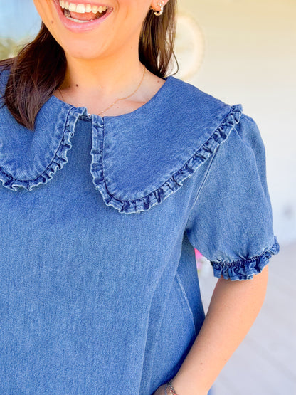 DENIM COLLARED MINI DRESS