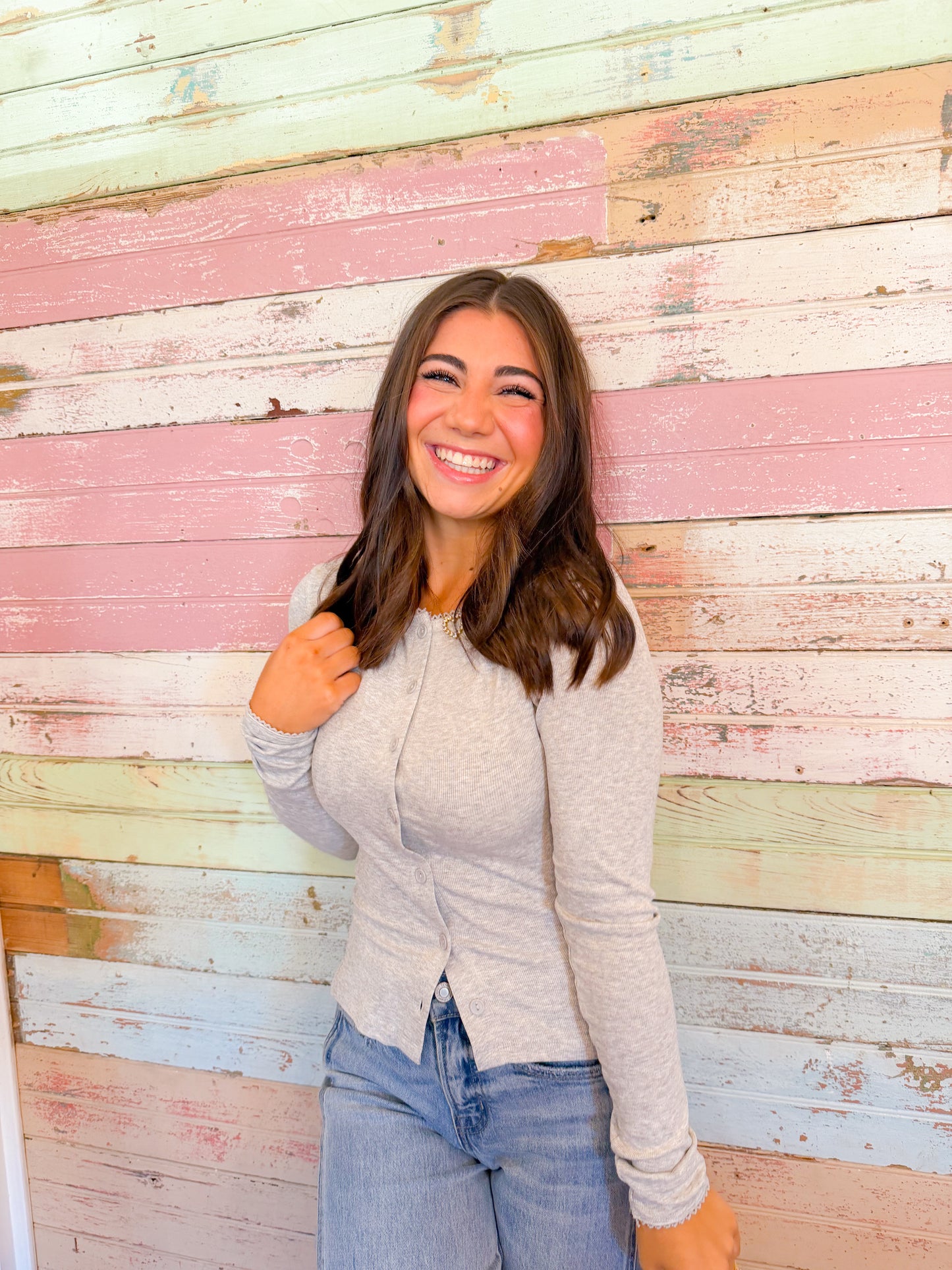 RIBBED LACE TRIM LONG SLEEVE