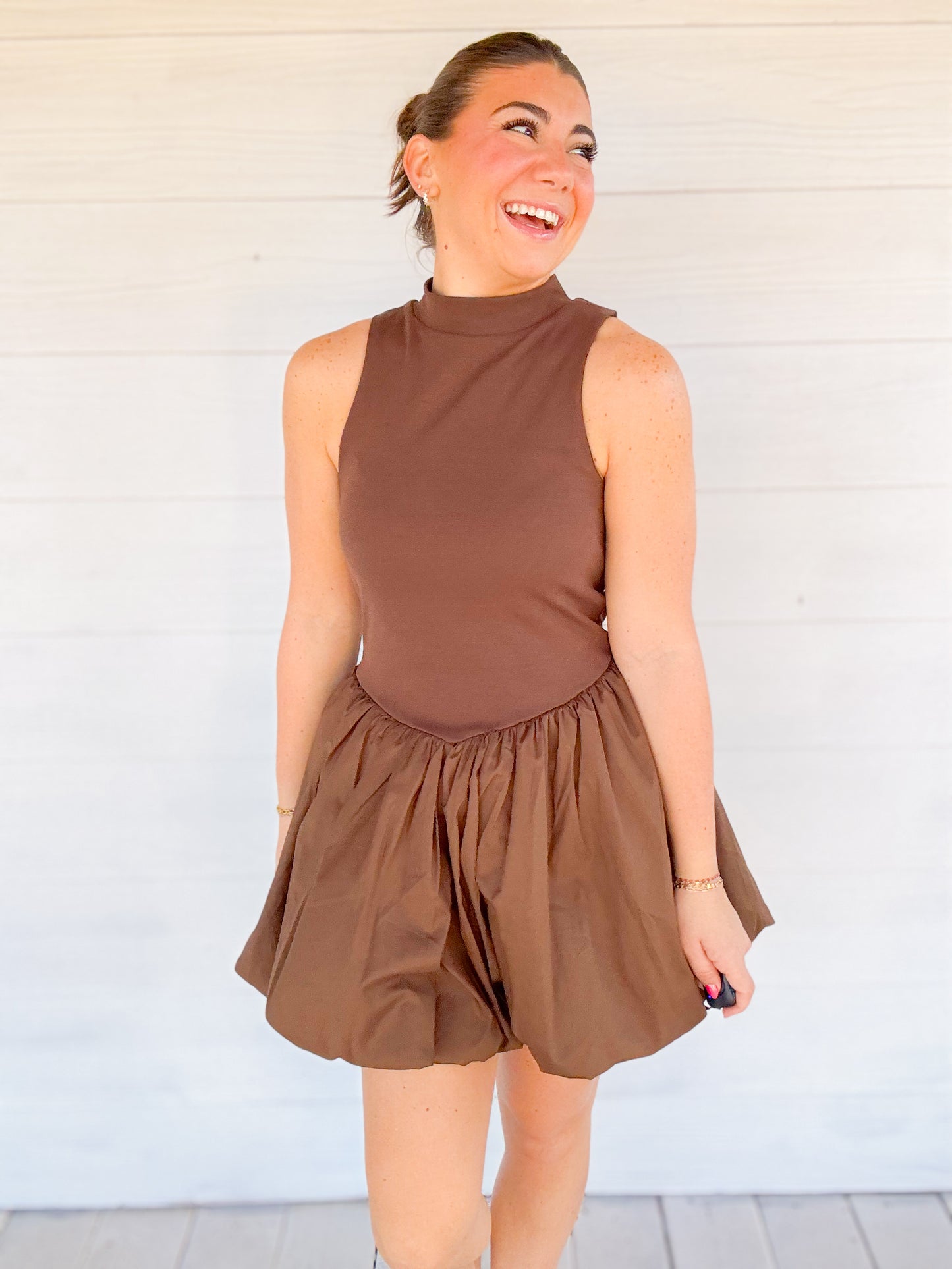 MOCK NECK BUBBLE MINI DRESS