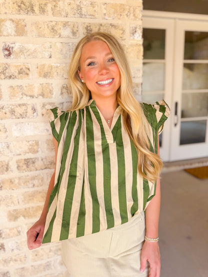 V-NECK FLUTTER SLEEVE TOP