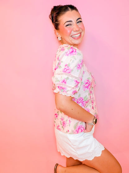 PINK FLORAL LACE TOP