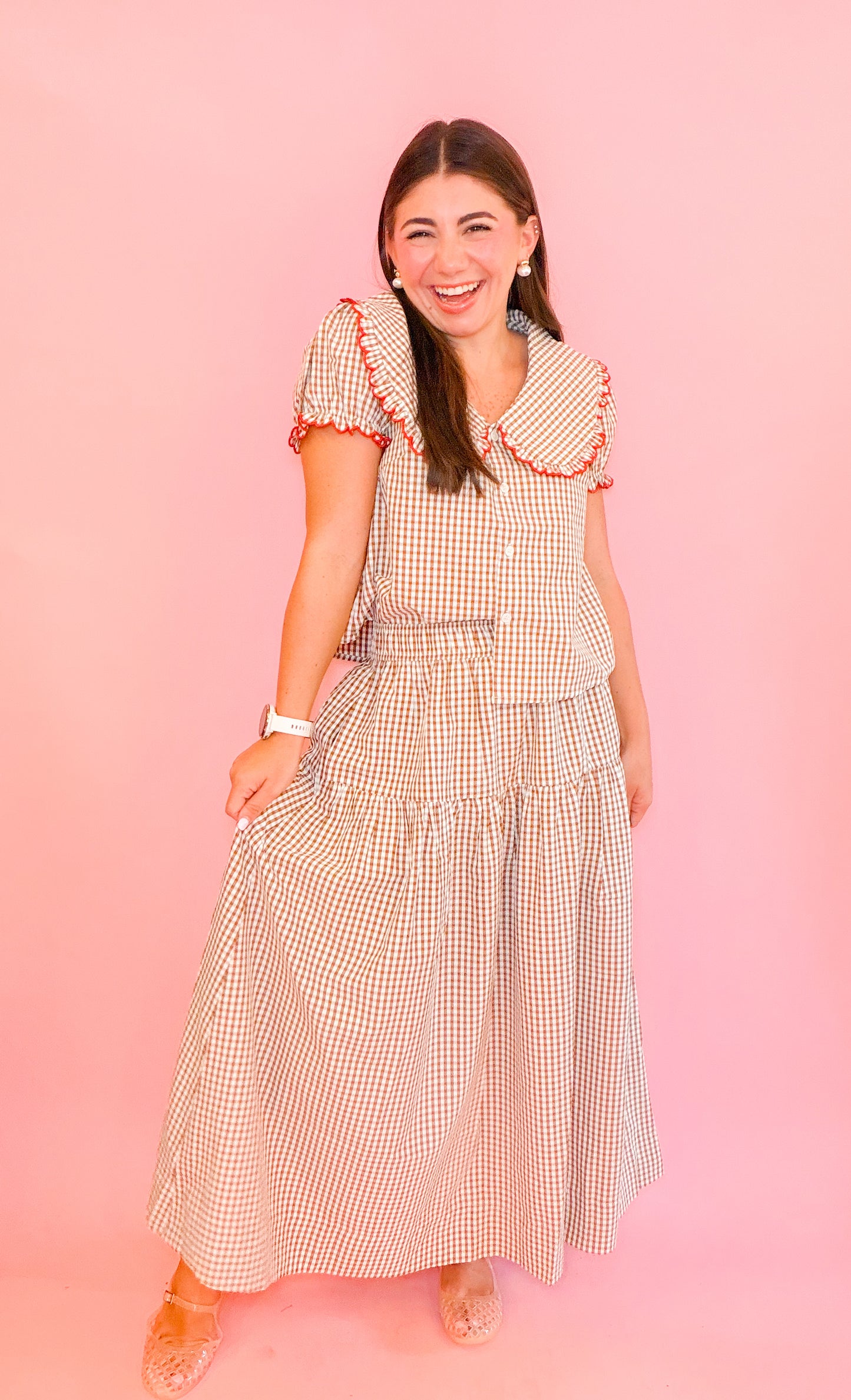 PETER PAN COLLAR BLOUSE + TIERED MAXI SKIRT SET