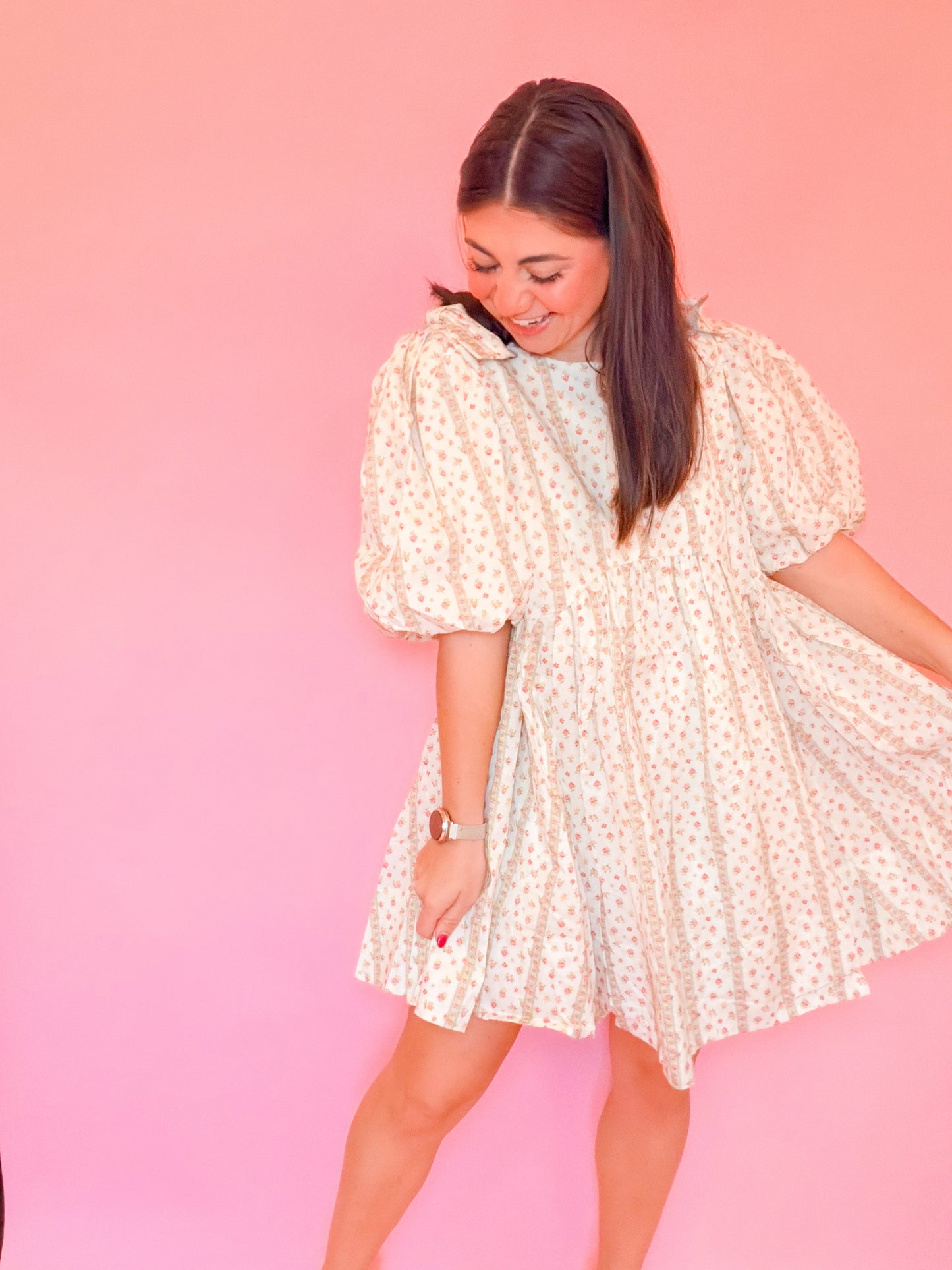 BOW DETAILED FLORAL PRINTED MINI DRESS