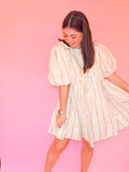 BOW DETAILED FLORAL PRINTED MINI DRESS