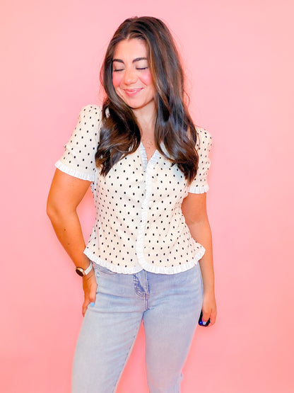 POLKA DOT STRETCH KNIT TOP