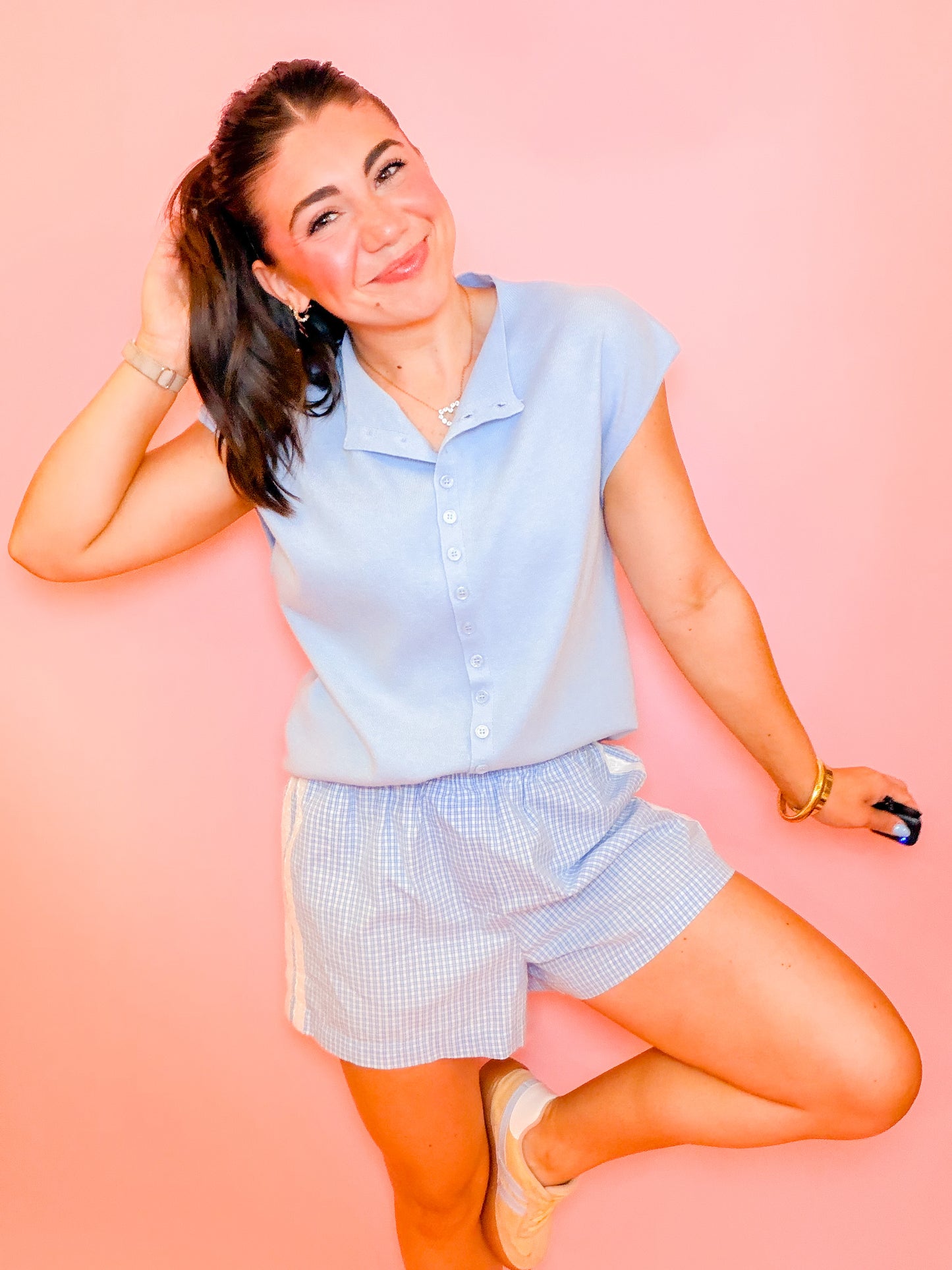 CAP SLEEVE LIGHTWEIGHT SWEATER - LIGHT BLUE