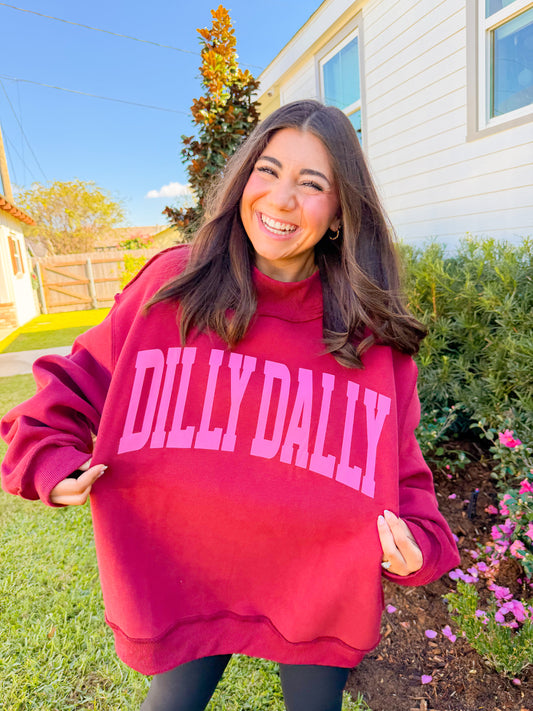 DILLY DALLY MOCKNECK SWEATSHIRT - BURGUNDY