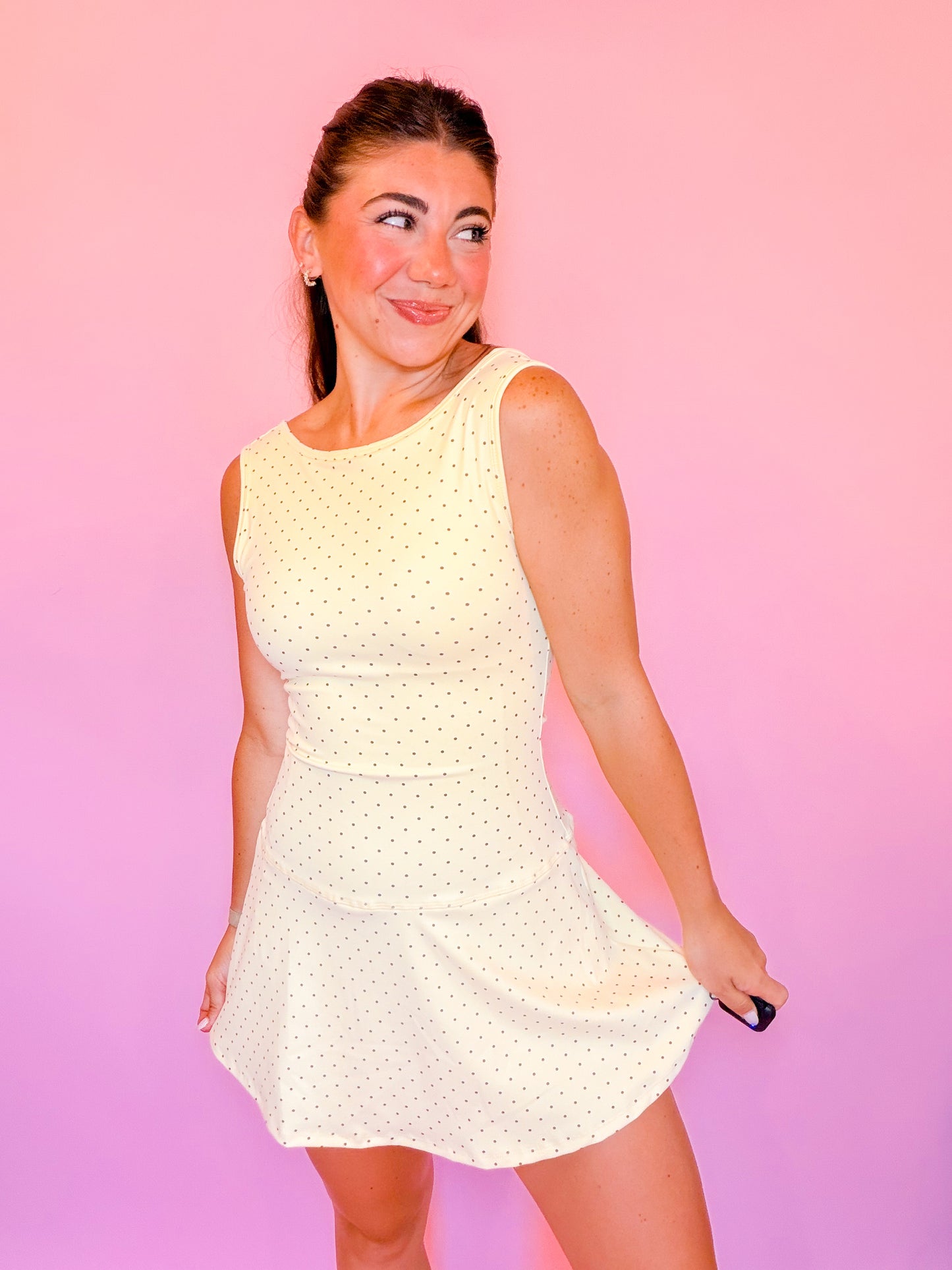 POLKA DOT DROP WAIST ACTIVE DRESS - YELLOW