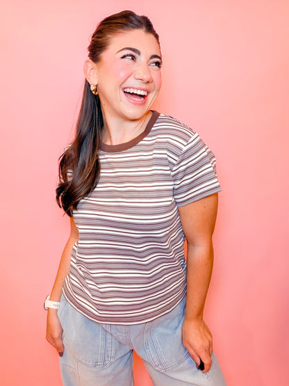 STRIPE BABY TEE - BROWN/CREAM
