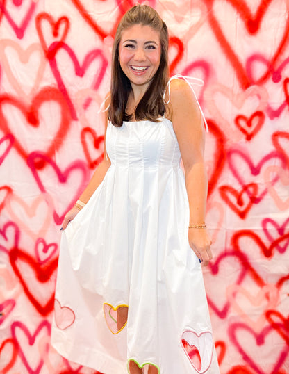 EMBROIDERED HEARTS CUT OUT MIDI DRESS