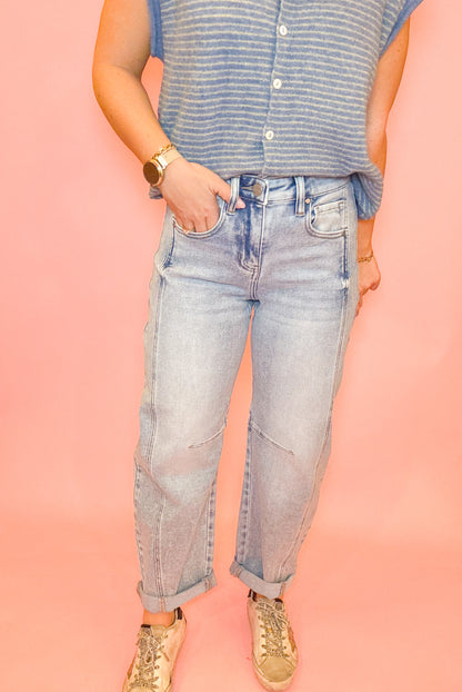HIGH RISE CROP BARREL CUFFED JEANS