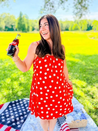 DOT CAMI MINI DRESS - RED