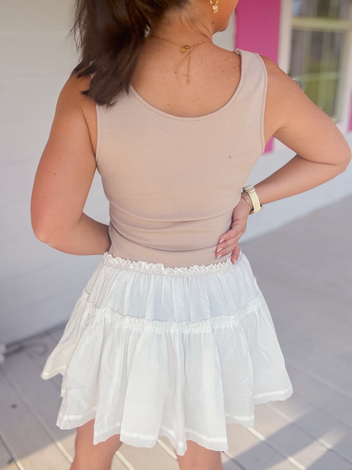 MIXED MEDIA KNIT ROMPER DRESS