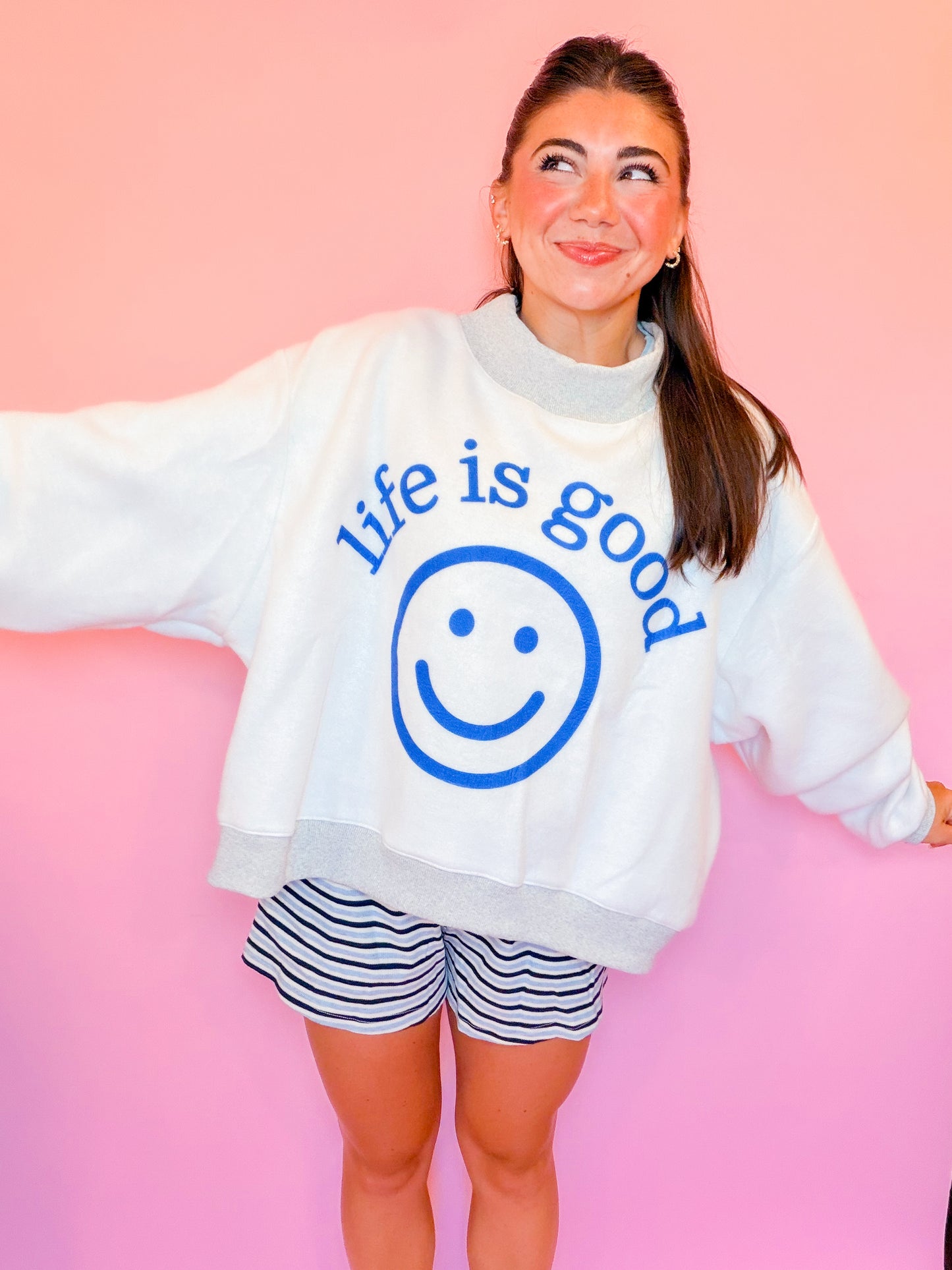 LIFE IS GOOD REVERSIBLE MOCK NECK CROP SWEATSHIRT
