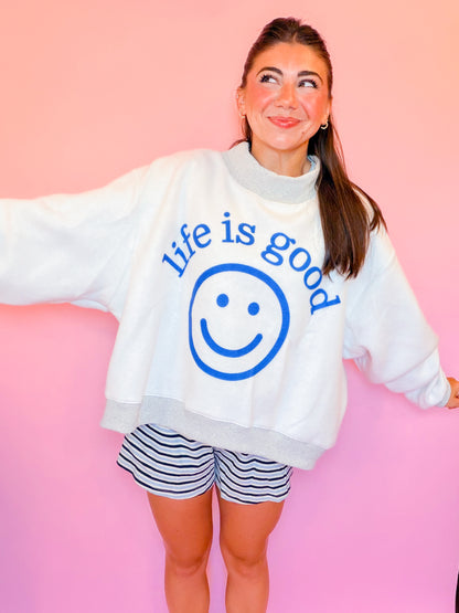 LIFE IS GOOD REVERSIBLE MOCK NECK CROP SWEATSHIRT