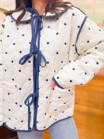 POLKA DOT QUILTED FRONT TIE JACKET
