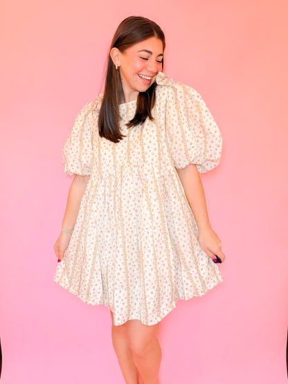 BOW DETAILED FLORAL PRINTED MINI DRESS