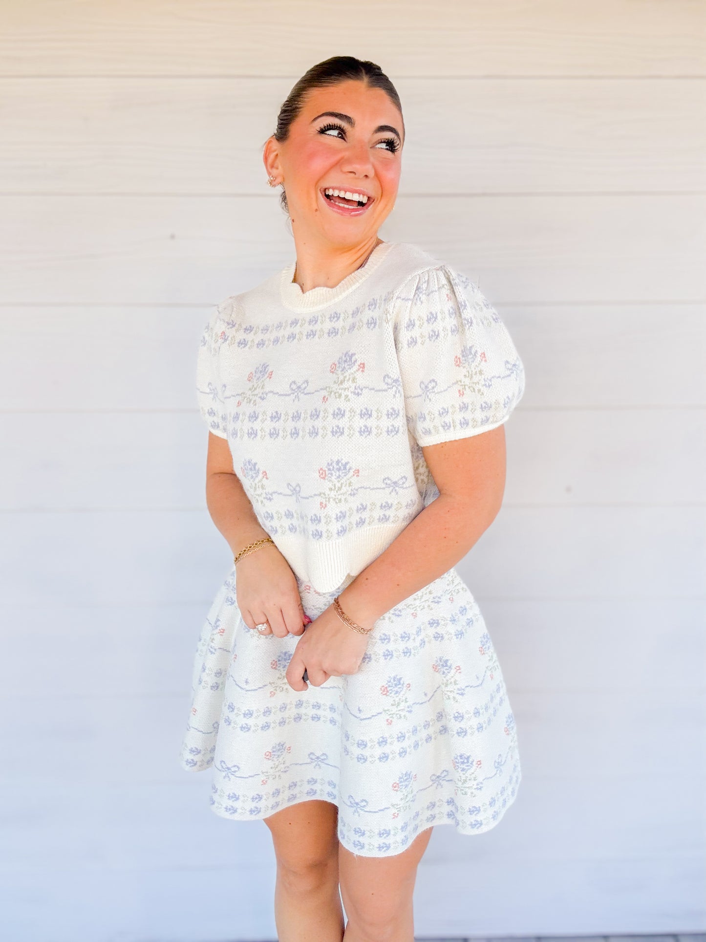 JACQUARD KNIT TOP & MINI SKIRT SET