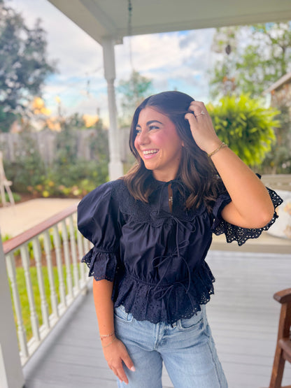 EMBROIDERED BLOUSE WITH FRONT TIES