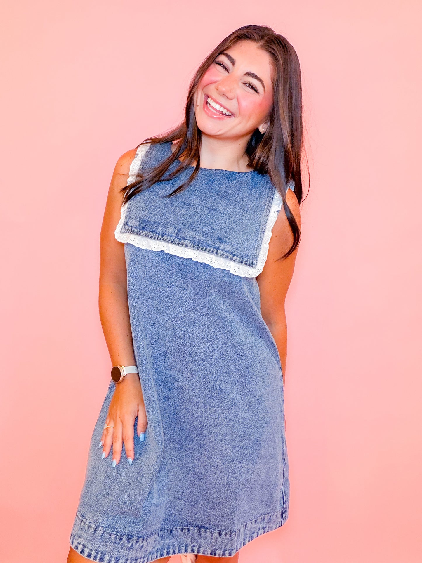 NICA DENIM DRESS WITH COLLAR