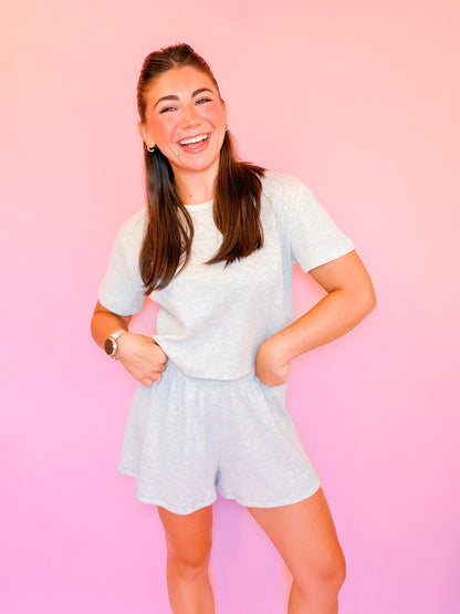WAFFLE ROUND NECK TOP + SHORTS SET