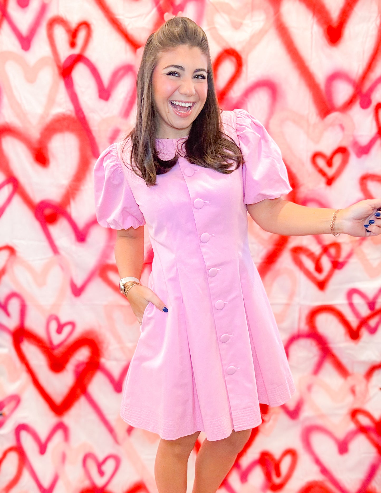 PUFF SLEEVE BUTTON DOWN MINI DRESS