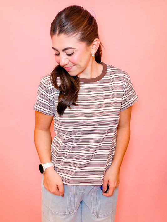 STRIPE BABY TEE - BROWN/CREAM