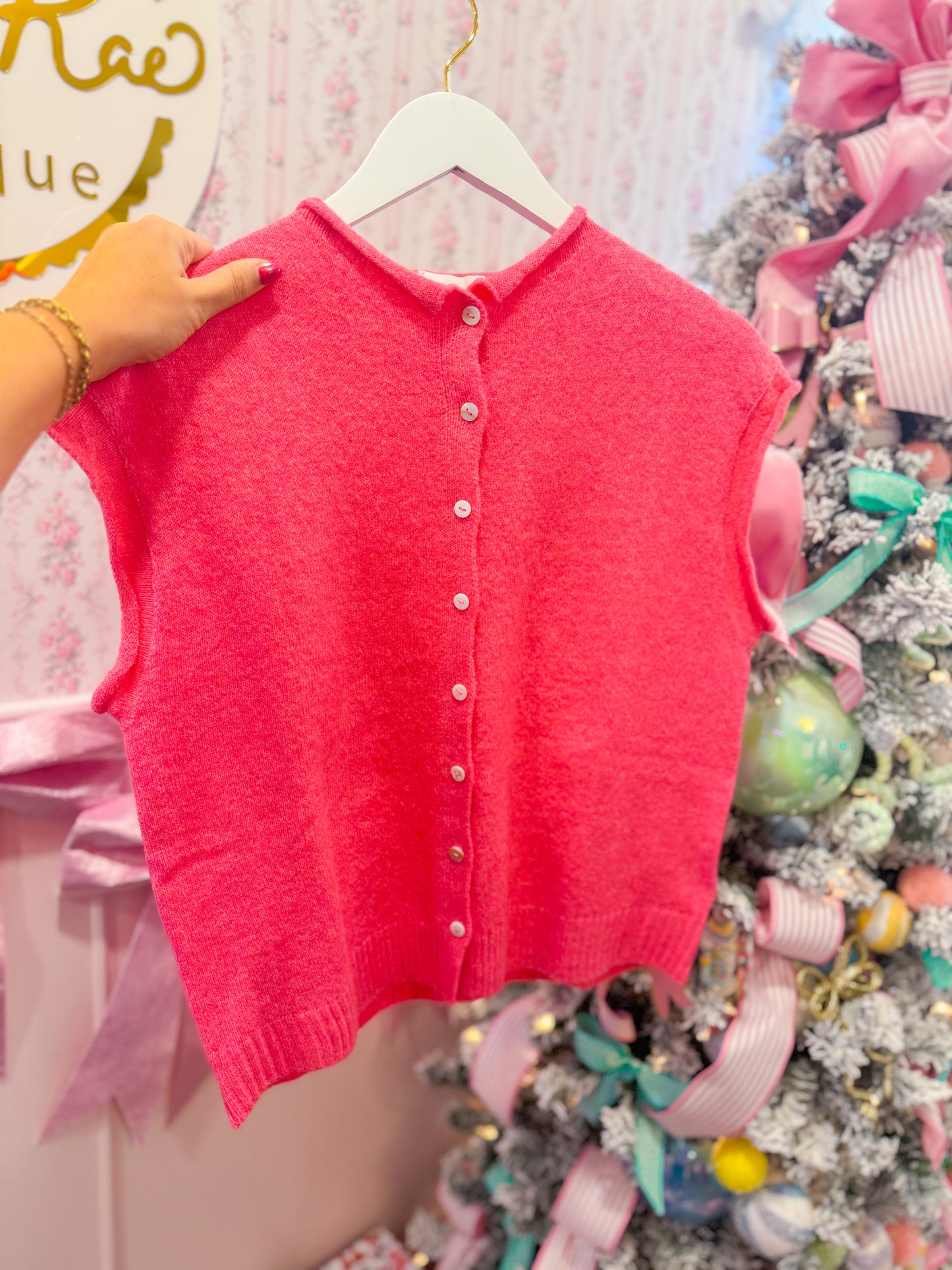 SWEATER VEST CARDIGAN - BUBBLEGUM