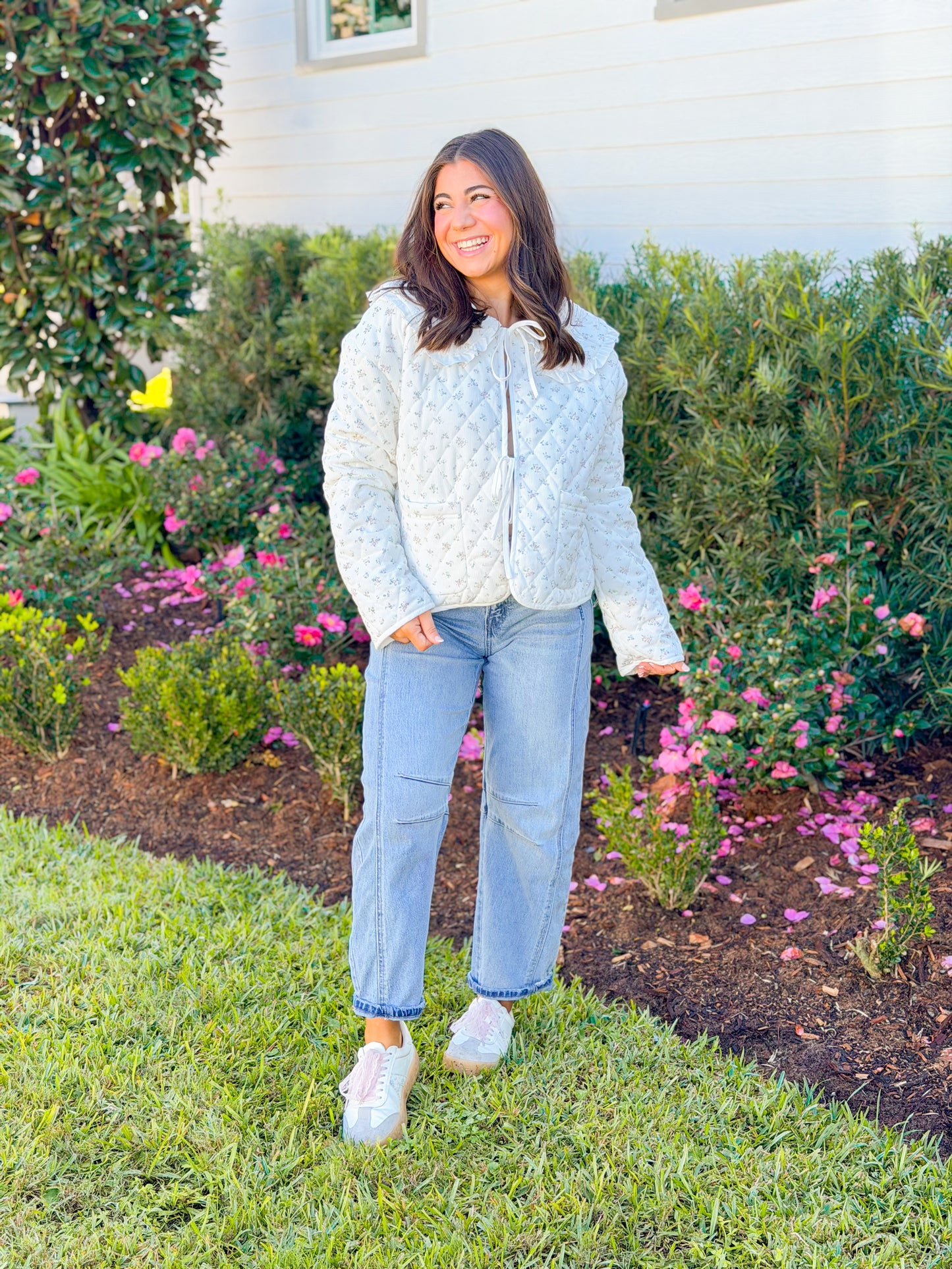 FLORAL CORDUROY QUILTED JACKET