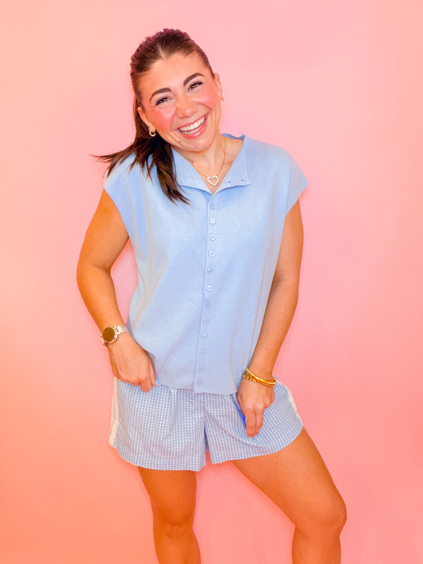 CAP SLEEVE LIGHTWEIGHT SWEATER - LIGHT BLUE