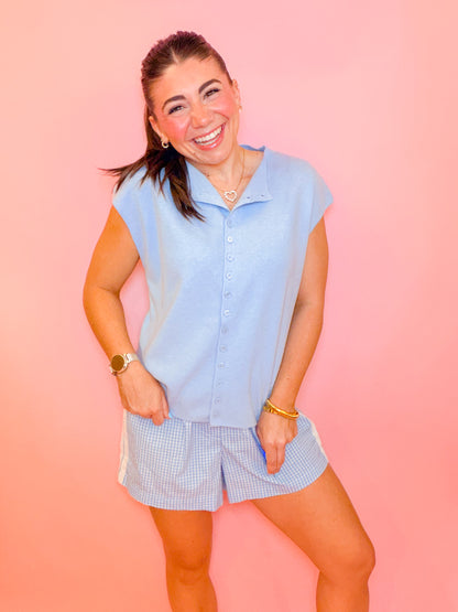 CAP SLEEVE LIGHTWEIGHT SWEATER - LIGHT BLUE