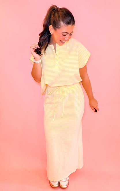 STRIPED HENLEY TOP + MIDI SKIRT SET - DAISY