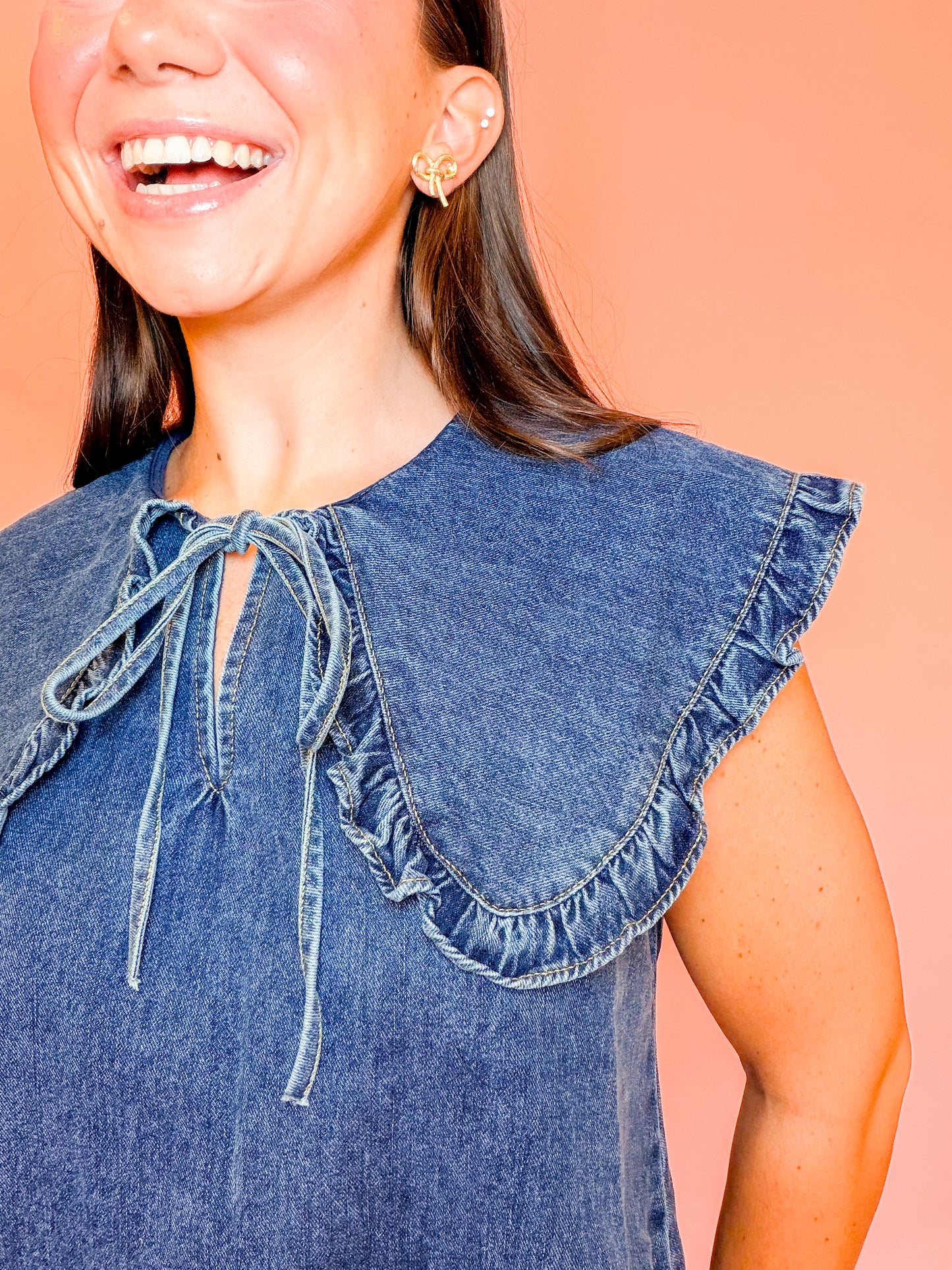 SLEEVELESS DENIM TOP WITH COLLAR