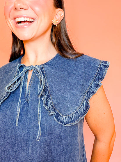 SLEEVELESS DENIM TOP WITH COLLAR