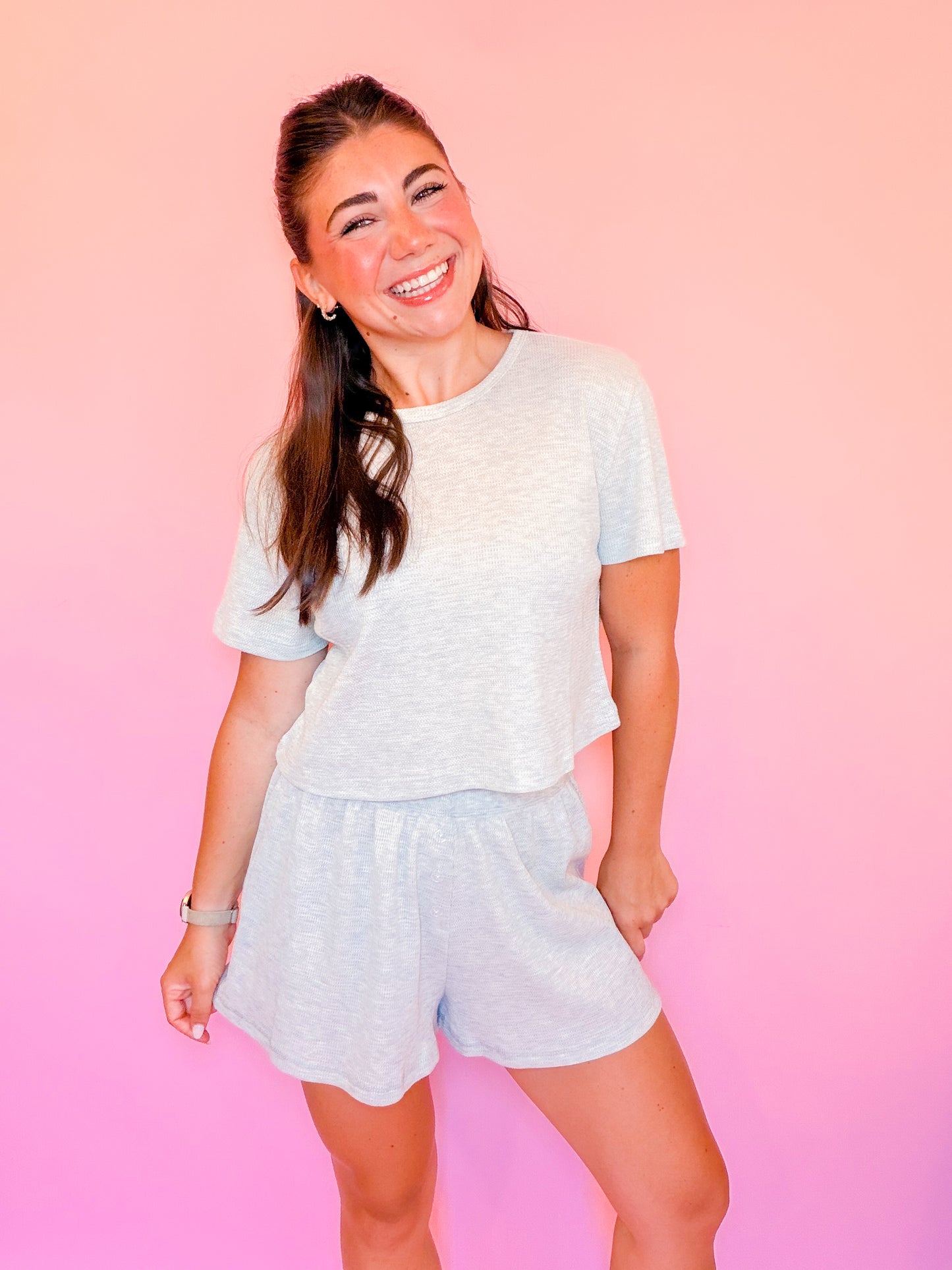 WAFFLE ROUND NECK TOP + SHORTS SET