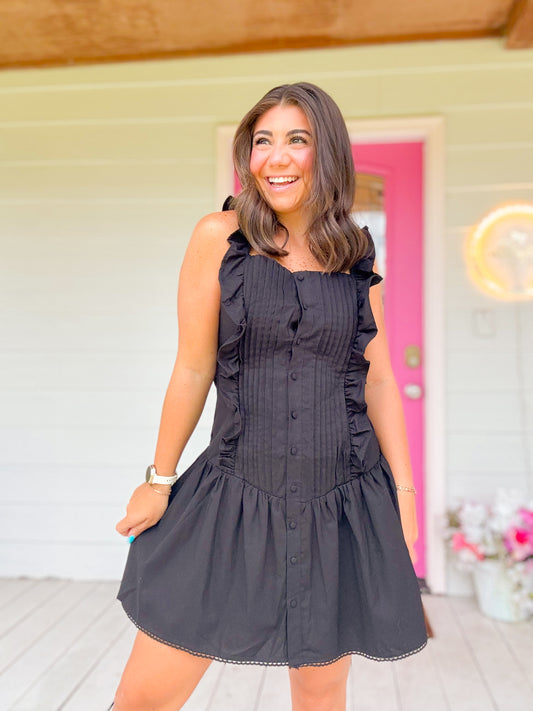 PLEATED RUFFLE DRESS