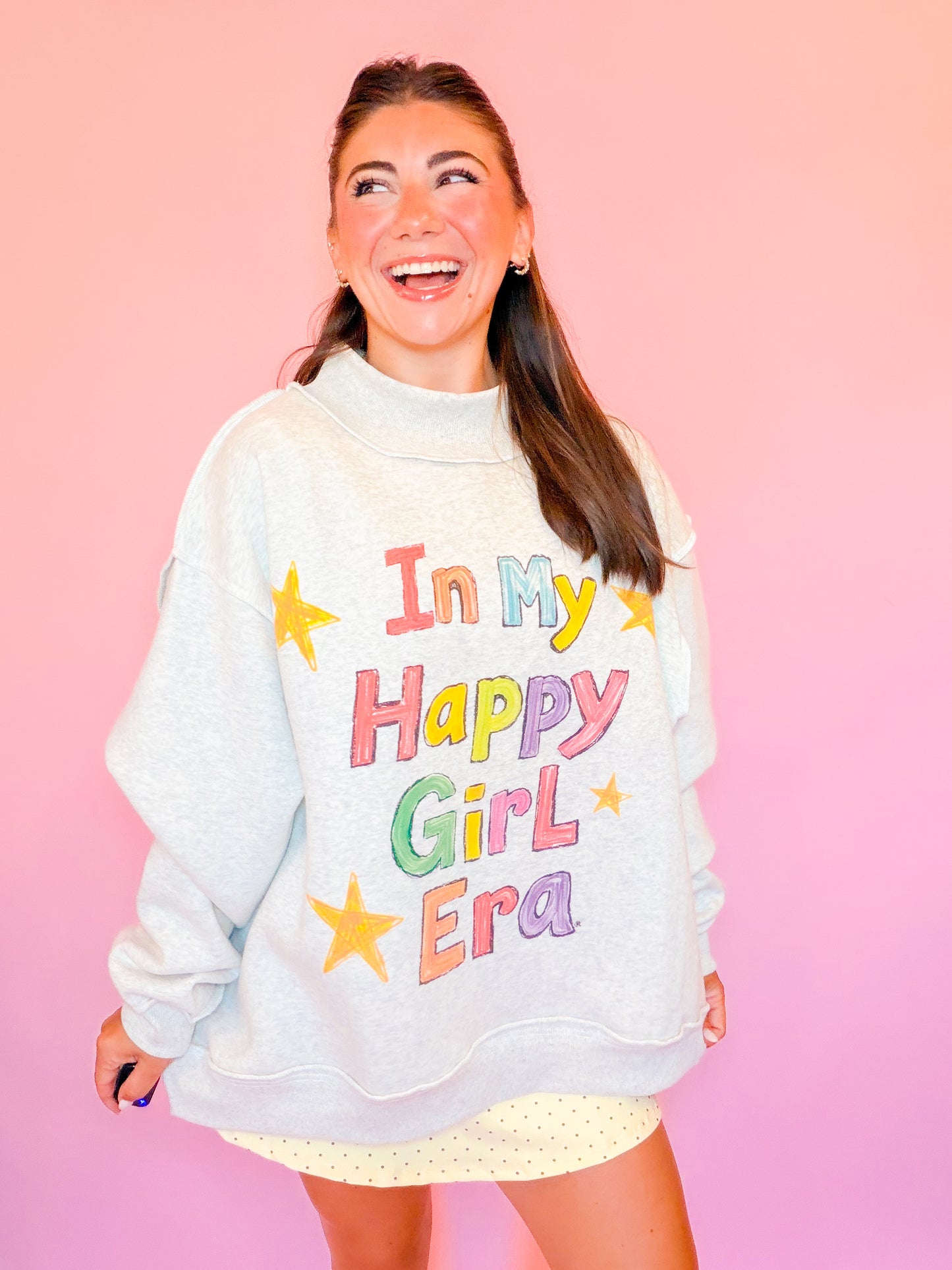 IN MY HAPPY GIRL ERA REVERSIBLE MOCK NECK SWEATSHIRT