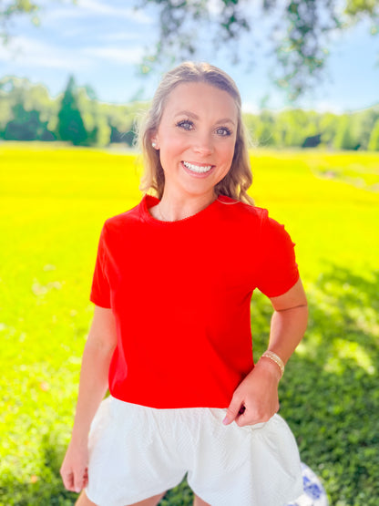 SCALLOP EDGE BASIC TEE - RED