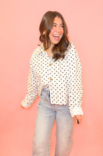 RAGLAN LONG SLEEVE POLKA DOT BOXY JACKET