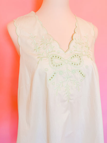 EMBROIDERED SCALLOP V-NECK MINI DRESS
