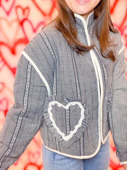 HEART POCKET QUILTED GINGHAM JACKET