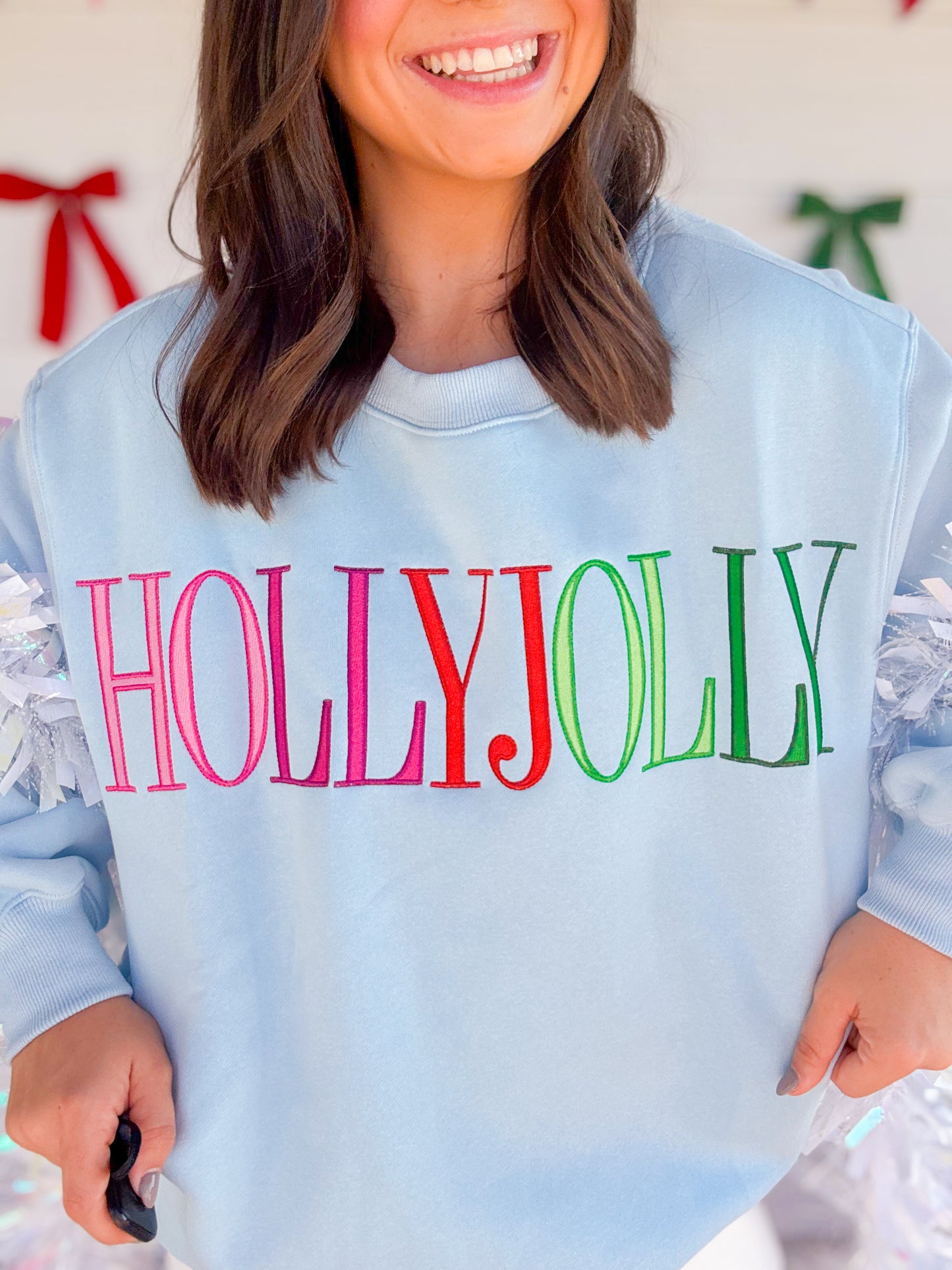 HOLLY JOLLY EMBROIDERED SWEATSHIRT