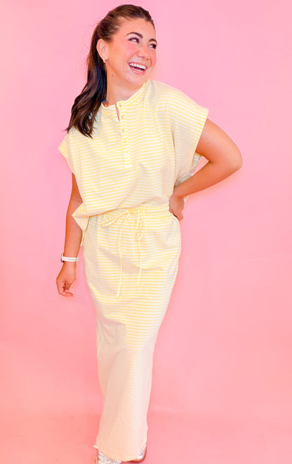 STRIPED HENLEY TOP + MIDI SKIRT SET - DAISY