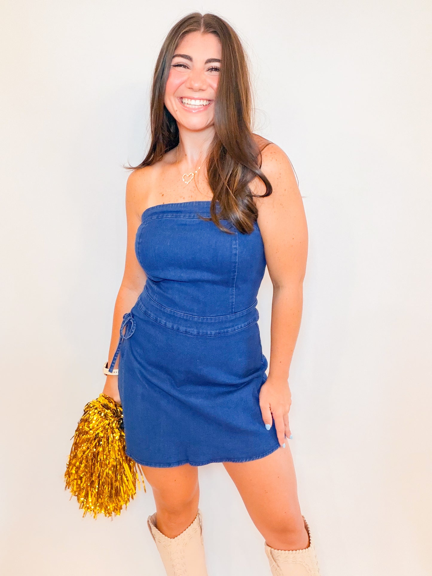 STRAPLESS DENIM WRAP SKORT ROMPER
