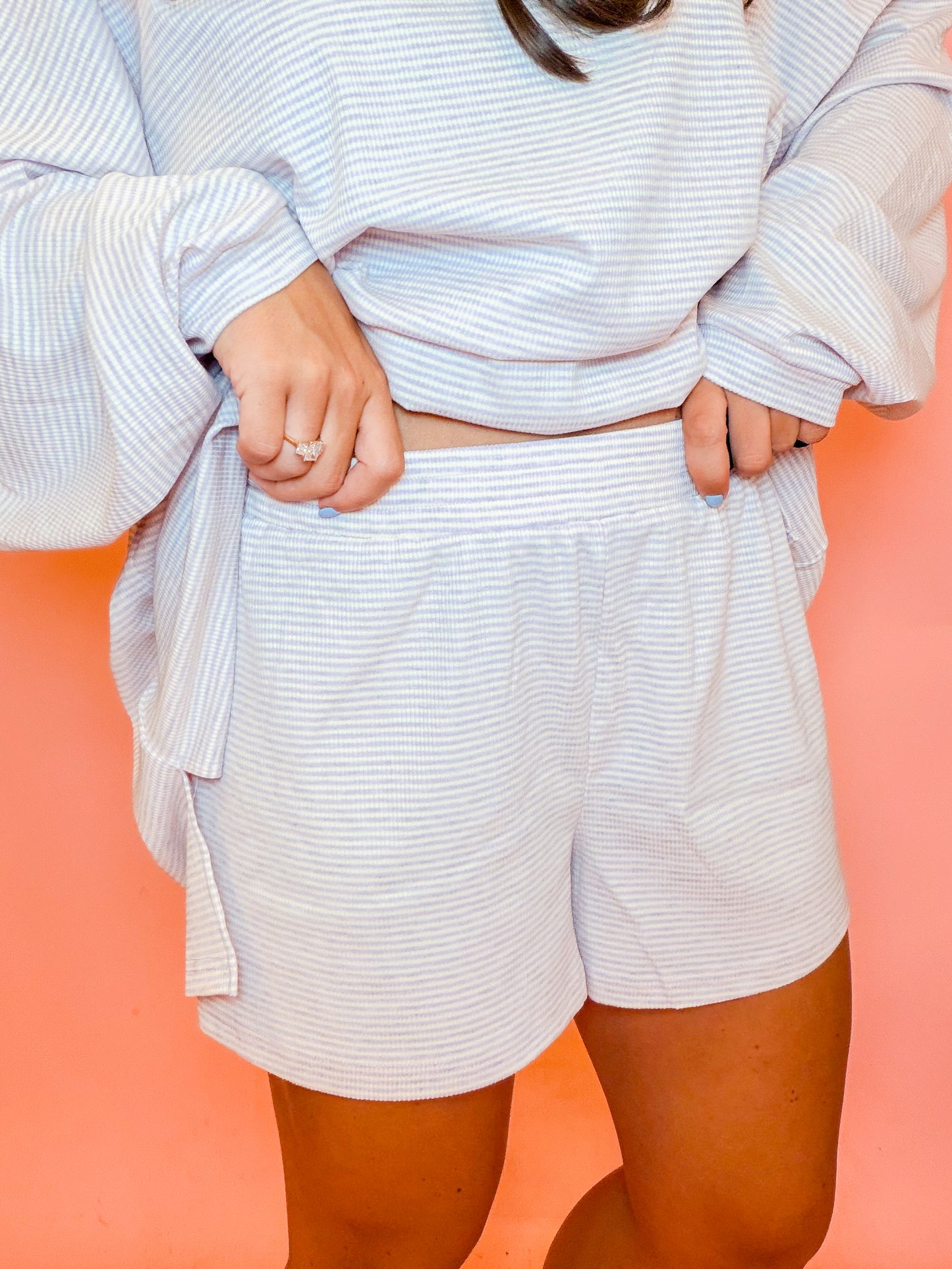 STRIPE RIBBED SHORTS - LAVENDER