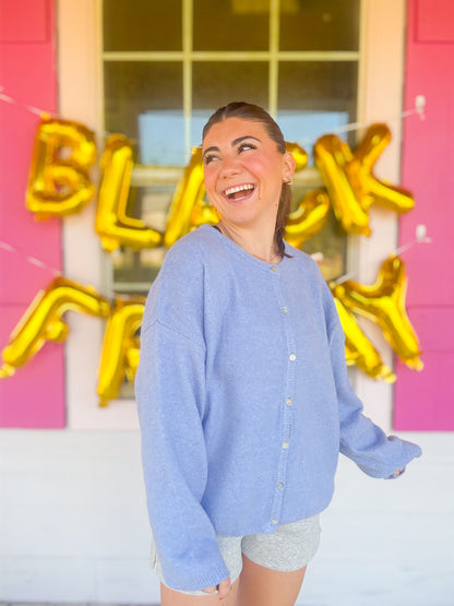 DOORBUSTER LONG SLEEVE CREW NECK SWEATER CARDIGAN - LT BLUE