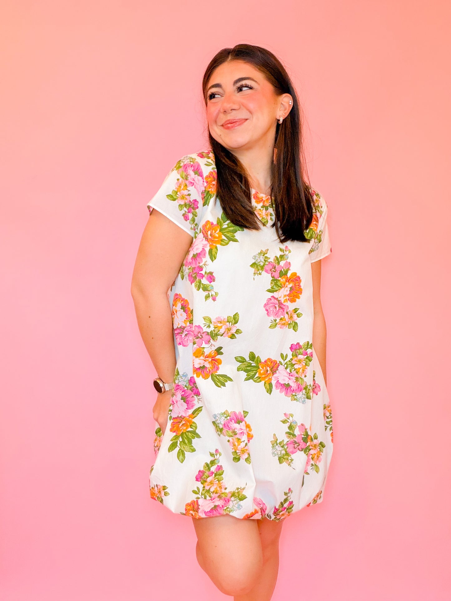 FLORAL BUBBLE SHORT SLV DRESS