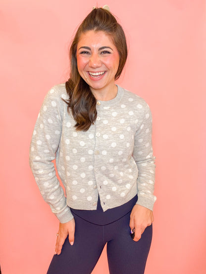 POLKA DOT SWEATER CARDIGAN - HEATHER GREY