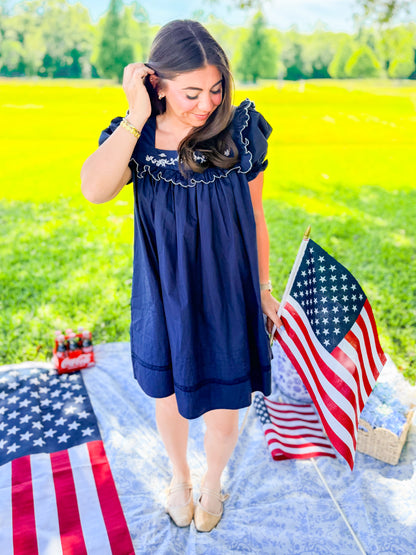 EMBROIDERED PUFF SLV MINI DRESS