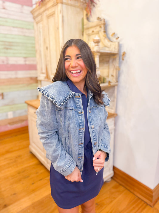 RUFFLE PETER PAN COLLAR DENIM JACKET